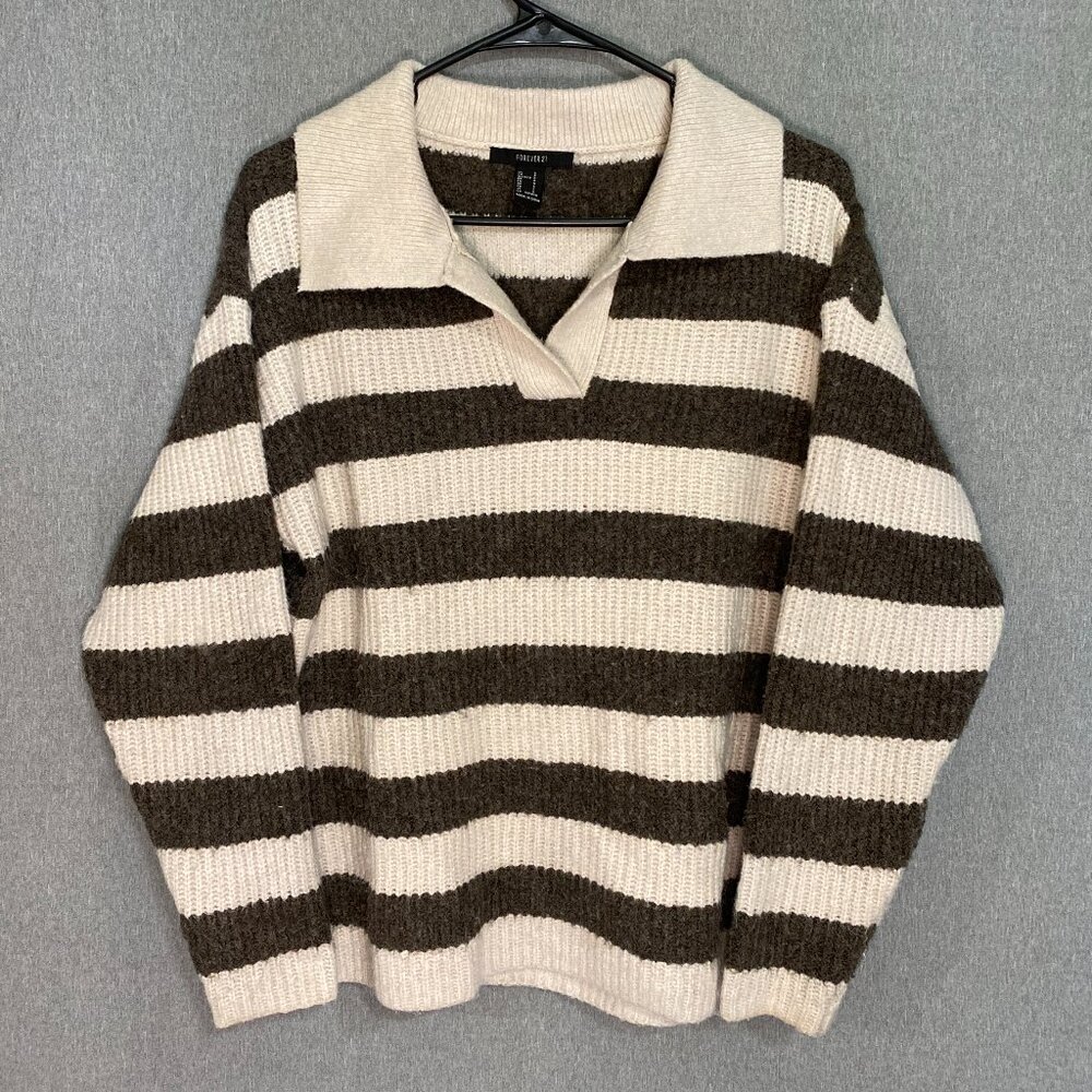 Forever 21 Knit Sweater Brown/Cream Size Small